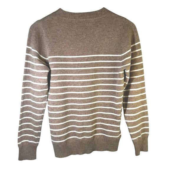 NWT Liny Xin Womens Superfine Merino Wool Striped Crew Neck Sweater Brown Medium - Picture 2 of 11